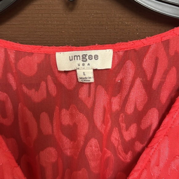 Umgee coral leopard print tiered dress size large - Picture 2 of 5